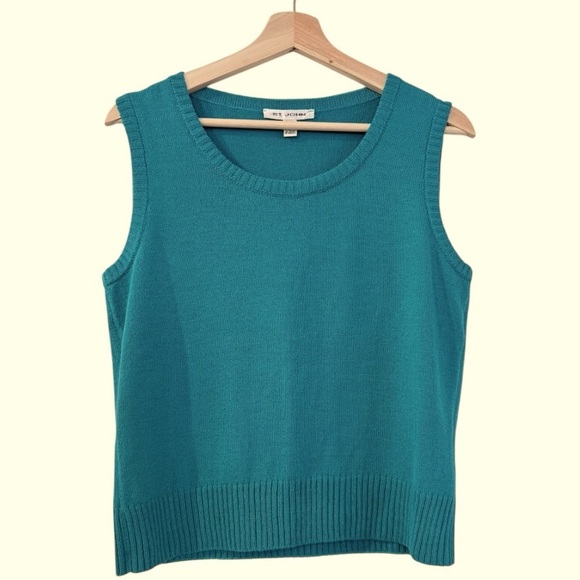 ST. JOHN Turquoise Wool Blend Sleeveless Scoop Neck Sweater Tank Size M - Picture 1 of 4